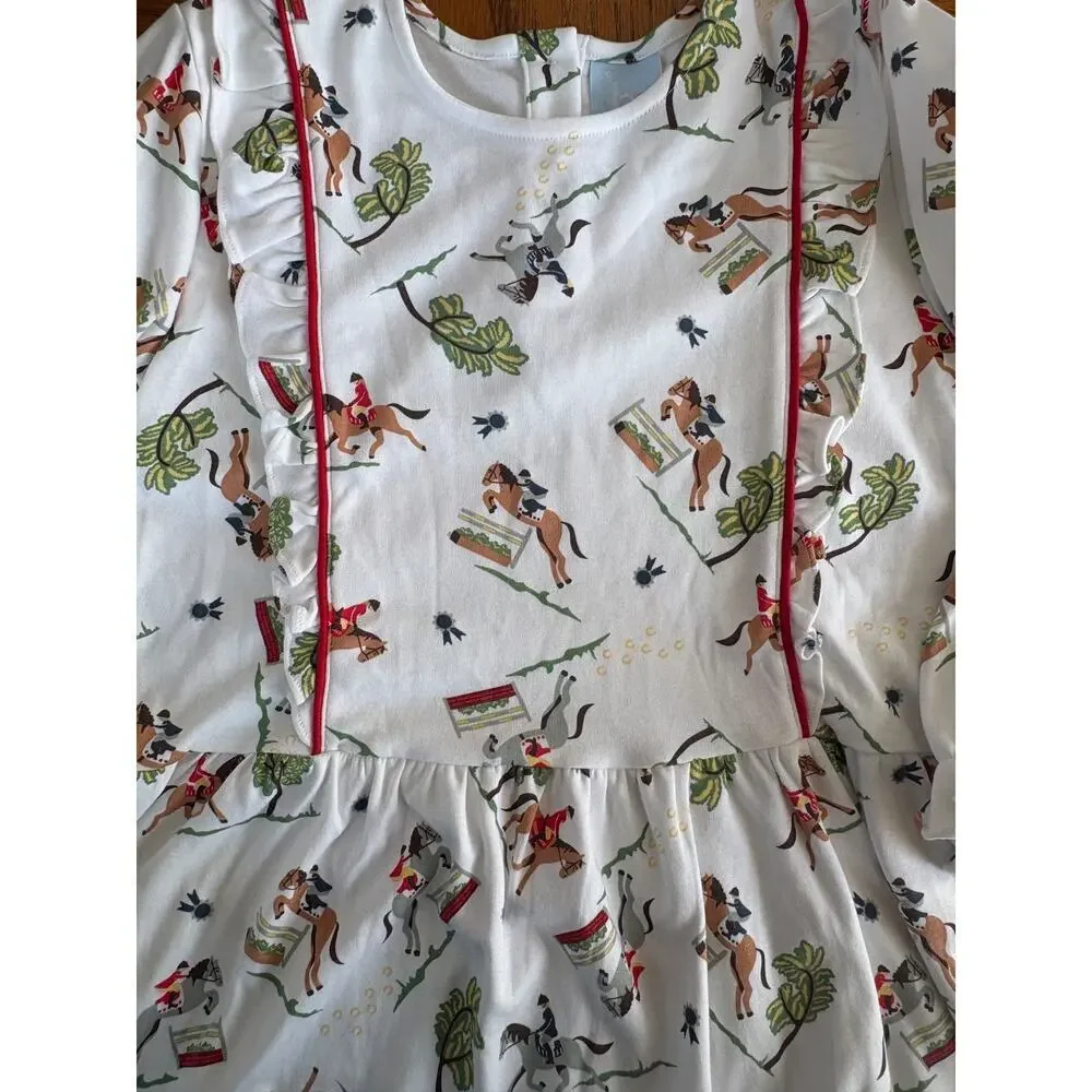 Bella Bliss Girls size 10 cotton long sleeve horse equestrian print dress Ruffle